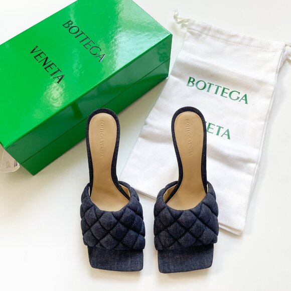 Bottega Veneta Matelasse Quilted Denim Mule Sandals Indigo Size EU 39 US 9 NEW - Picture 6 of 12